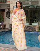 Cream Linen Printed Saree