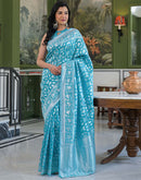 Sky Blue Silk Woven Banarasi Saree