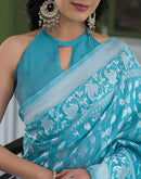 Sky Blue Silk Woven Banarasi Saree