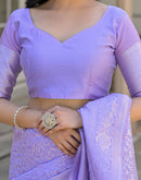 Light Purple Silk Woven Bananrasi Saree