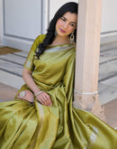 Olive Green Silk Woven Bananrasi Saree