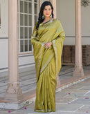 Olive Green Silk Woven Bananrasi Saree