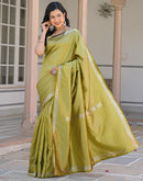 Olive Green Silk Woven Bananrasi Saree