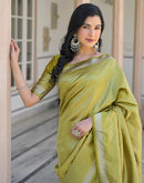Olive Green Silk Woven Bananrasi Saree
