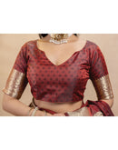 Dark Maroon Silk Woven Banarasi Saree