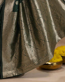 Bottle Green Silk Woven Banarasi Saree