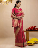 Pink Silk Woven Banarasi Saree