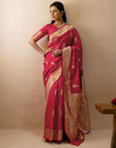 Pink Silk Woven Banarasi Saree