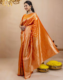 Orange Silk Woven Banarasi Saree