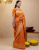 Orange Silk Woven Banarasi Saree