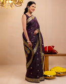 Dark Purple Silk Woven Banarasi Saree