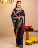 Dark Purple Silk Woven Banarasi Saree