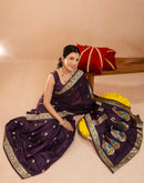 Dark Purple Silk Woven Banarasi Saree