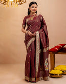 Maroon Silk Woven Banarasi Saree