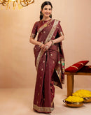 Maroon Silk Woven Banarasi Saree