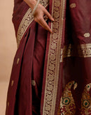 Maroon Silk Woven Banarasi Saree