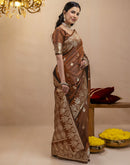 Brown Silk Woven Banarasi Saree