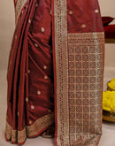 Dark Maroon Silk Woven Banarasi Saree
