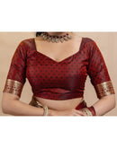 Dark Maroon Silk Woven Banarasi Saree