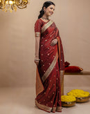 Dark Maroon Silk Woven Banarasi Saree