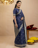 Navy Blue Silk Woven Banarasi Saree
