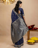 Navy Blue Silk Woven Banarasi Saree