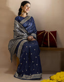 Navy Blue Silk Woven Banarasi Saree