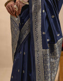 Navy Blue Silk Woven Banarasi Saree