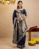 Navy Blue Silk Woven Banarasi Saree