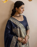 Navy Blue Silk Woven Banarasi Saree