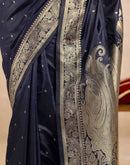 Navy Blue Silk Woven Banarasi Saree
