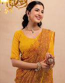 Dark Mustard Yellow Chiffon Printed Saree