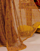 Dark Mustard Yellow Chiffon Printed Saree