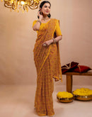 Dark Mustard Yellow Chiffon Printed Saree