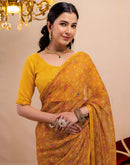Dark Mustard Yellow Chiffon Printed Saree