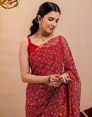 Red Chiffon Printed Saree