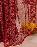 Red Chiffon Printed Saree
