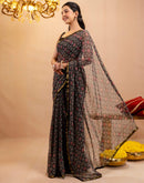 Black Chiffon Printed Saree