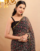 Black Chiffon Printed Saree
