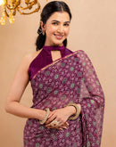 Purple Chiffon Printed Saree