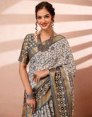 Off White Cotton Silk Printed Woven Border Saree