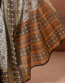 Off White Cotton Silk Printed Woven Border Saree