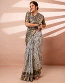 Off White Cotton Silk Printed Woven Border Saree