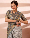 Off White Cotton Silk Printed Woven Border Saree