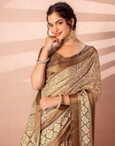 Beige Cotton Silk Printed Woven Border Saree