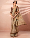 Beige Cotton Silk Printed Woven Border Saree