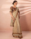 Beige Cotton Silk Printed Woven Border Saree
