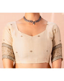 Light Beige Chanderi Cotton Woven Saree