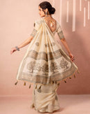 Light Beige Chanderi Cotton Woven Saree
