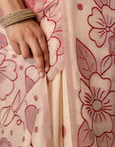 Beige Chanderi Cotton Woven Saree